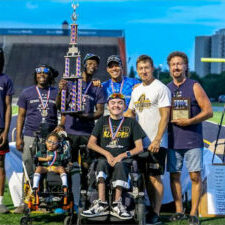 Team Adler racing for Joliet West pose with their 1st place plaque and trophy after the Great American Big Wheel Race on July 2, 2023. (Gary E Duncan Sr)